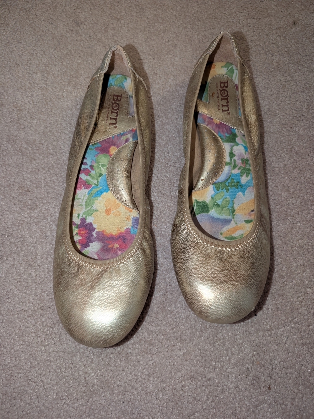 Born Metallic Gold Round-Toe Ballet Flats
